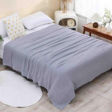 Imagem de Cobertores e mantas fofas femininas masculinas para cama cachecol adulto longo duplo solteiro para sofá toalha de banho absorvente algodão gaze quente macio e confortável (cinza, 230 x 270 cm)