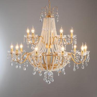 Imagem de Lustres dourados modernos - Lustres de cristal luxuosos de 15 luzes para sala de jantar, ilha de cozinha, sala de estar, quarto