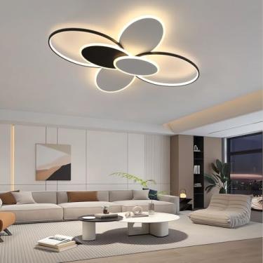 Imagem de Luminária de teto LED dimerizável para sala de estar, preta, com controle remoto, moderna, embutida, em alumínio acrílico, redonda, para iluminação de quartos e escritórios.