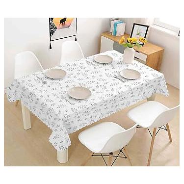 Imagem de MeritMode Toalha de mesa de PVC 128 x 152 cm, superfície de vinil impermeável com forro de poliéster, capa de mesa limpa com textura de fio para mesa de jantar pequena, toalha de mesa de cozinha à