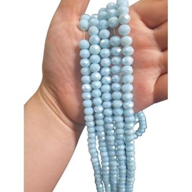 Imagem de Fio de Cristal Achatado 8mm com Furo para Bijuterias e Artesanato – Kit 5 Fios de Contas de Vidro Coloridas (Azul Bebê Leitoso Boreal)