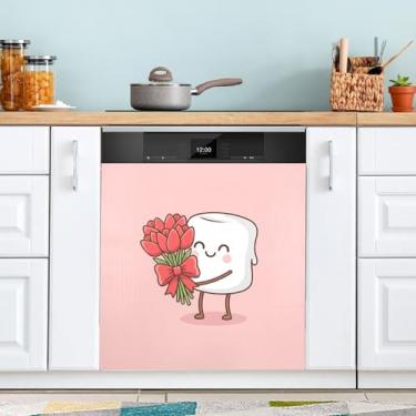 Imagem de ATTX Capa magnética para lava-louças personagem Marshmallow dos namorados | Adesivo decorativo de eletrodomésticos de 58,4 cm x 66 cm para armários domésticos e eletrodomésticos #428