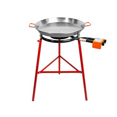 Imagem de Machika Kit de paella Tabarca com panela de aço carbono de 55 cm de 55 cm | Conjunto de queimador e suporte de paella de anel duplo de 20,3-40,6 cm (83,8 cm) | Perfeito para eventos gastronômicos,
