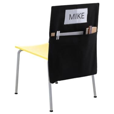 Imagem de CRASPIRE Bolsos pretos para cadeira de sala de aula 48 x 40 cm Saco de cadeira escolar organizador de assento de mesa com compartimento para etiqueta de nome para estudantes, pré-escola, creche