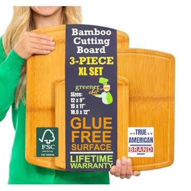 Imagem de Glue-Free Surface Conjunto de tábuas de corte de bambu extragrande – para cortar legumes, esculpir carne, fatiar pão e servir queijo e charcutaria para uma preparação mais segura de refeições em