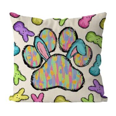 Imagem de GAGEC Capas de almofada de páscoa 45,7 cm x 45,7 cm decoração de cachorro pata coelho fronha de almofada decoração de casa sofá casa de fazenda primavera sazonal decoração de casa de fazenda