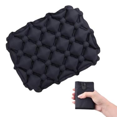 Imagem de JEELAD Almofada de assento inflável portátil para viagem, avião, estádio, almofada de assento leve com bolsa de armazenamento para acampamento, caminhada, escalada ao ar livre, escritório (preto)