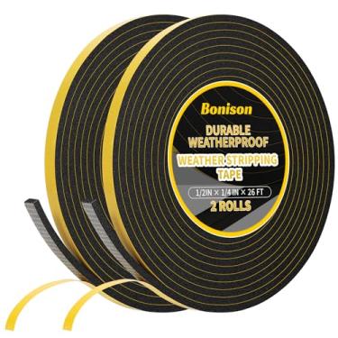 Imagem de Bonison Remoção contra intempéries – 2 rolos, 1,27 cm x 1/10.2 cm, fita de espuma total de 26 m, fita de vedação autoadesiva à prova de som de alta densidade para portas, janelas, portas deslizantes e