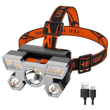 Imagem de Lanterna De Cabeça Farol Led Forte Potente Recarregável Usb Ajustável Cor Da Luz Branca Oficina Mecânica Pesca Camping Bike Ciclismo Profissional 5 Spots