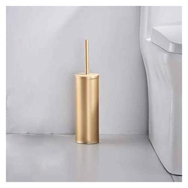Imagem de Suporte de escova de vaso sanitário, conjunto de limpeza de banheiro, suporte de piso preto, escova de limpeza de armazenamento e organização de banheiro (cor: dourado)