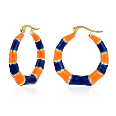 Imagem de TaYolnFaSo Brincos de argola de bambu para mulheres, banhado a ouro 18 quilates, esmaltado, joia de dois tons, presente de dia dos namorados para esposa e namorada, Aço inoxidável, Sem pedra preciosa