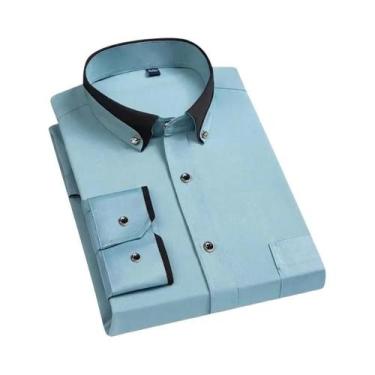 Imagem de Camisa Masculina De Manga Longa Com Gola Contrastante, Elástica, Casua