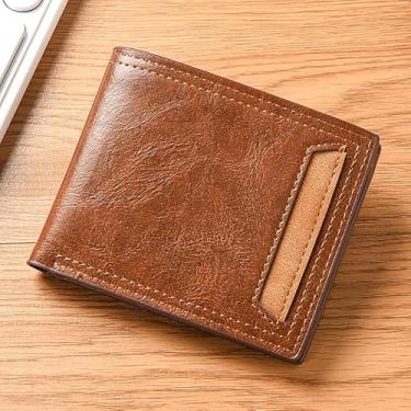 Imagem de Carteira masculina retrô aberta com três dobras – 10 compartimentos para cartões, 2 compartimentos para notas, com janela de identidade transparente, poliuretano fino, 11,7 x 9,7 cm, Marrom claro