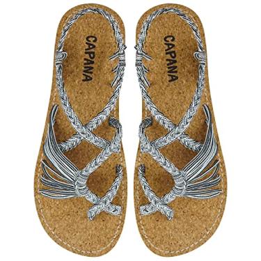 Imagem de Capana Sandálias rasas femininas de tecido - sandálias trançadas com tiras, sandálias de praia para mulheres verão elegante, sandálias boêmia de corda, sapatos femininos casuais de primavera,
