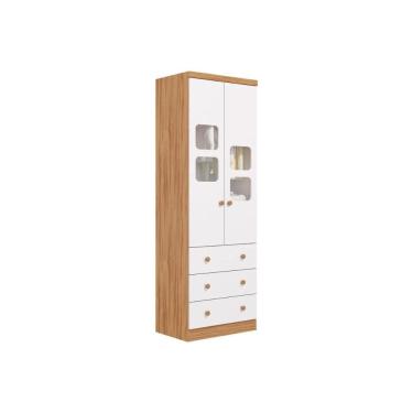 Imagem de Guarda Roupa Infantil c/ 2 Portas Cristal e 3 Gavetas Uli Branco/Amêndoa - Peroba