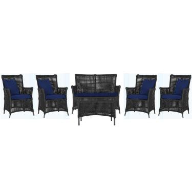 Imagem de Jogo Sofá 4 Poltronas E Mesa Igapó Preta E10 Trama Original Preto