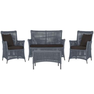 Imagem de Jogo Sofá E 2 Poltronas E Mesa Igapó Preta E9 Trama Original Prata