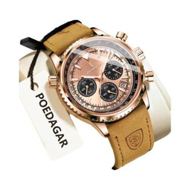 Imagem de Relógio De Couro Luminoso À Prova d'Água Para Homens POEDAGAR Luxuoso 