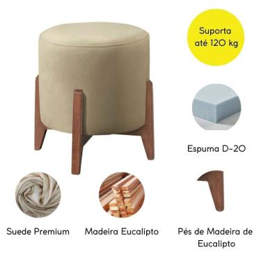 Imagem de Kit 2 Puff Decorativo Para Sala Redondo Luxo Viena Suede Bege