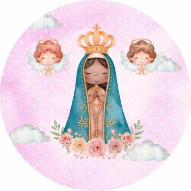 Imagem de Painel de Lona Redondo N S Aparecida Aquarela Anjinhos - Fabrika De fe