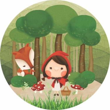 Imagem de Painel de Lona Redondo Chapeuzinho Vermelho Lobo Mau Aquarela - Fabrik