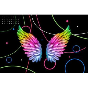 Imagem de Painel de Tecido Sublimado Asas Coloridas Com Linhas e Circulos - Fabr