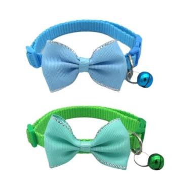 Imagem de Coleira Ajustável De Cor Sólida Para Gatos Com Laço E Sino, Fivela De 
