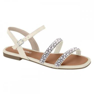 Imagem de Sandalia Moleca 5435559 Rasteira Brilho Feminino, Off white, 36