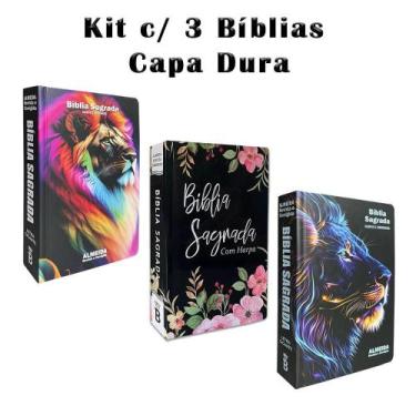 Imagem de Kit 3 Biblias Sagrada Letra Gigante - Capa Dura Leão - Palavras de Jes