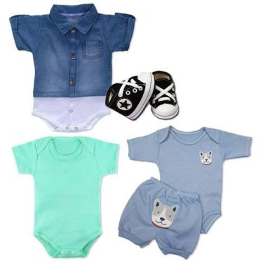 Imagem de Kit 5 Pçs Roupinha De Bebê Touca Lindo Sapatinho Body Jeans - Yala Bab