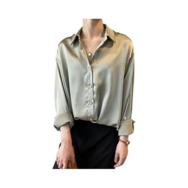 Imagem de Camisa Elegante De Seda Para Mulheres, Blusa Casual Vintage Com Gola R