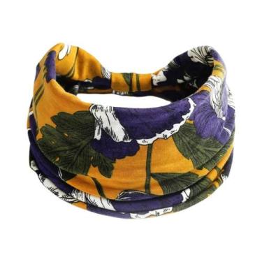 Imagem de Faixa De Cabelo Feminina Boho Com Estampa Floral, Larga, Antiderrapant