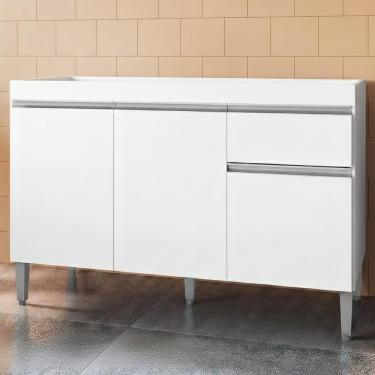 Imagem de Balcão Gabinete Para Pia Sem Tampo 120cm 3 Portas E 1 Gaveta Tatiane Branco - Ajl Móveis