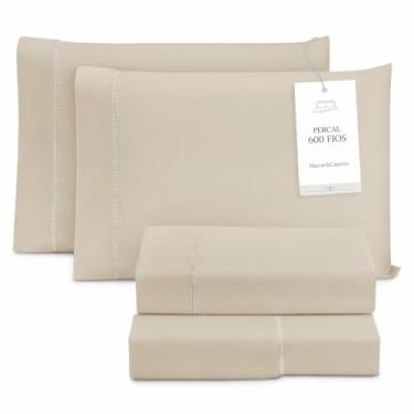 Imagem de Jogo De Lençol Cama Box King Size 4 Peças Percal 600 Fios Toque Macio Palha