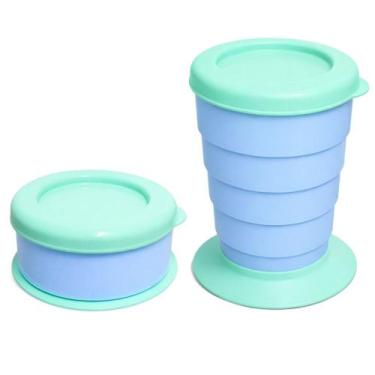 Imagem de Copo Infantil Portátil de Bolsa Azul para Crianças e Bebês - Plasútil,
