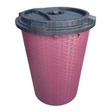 Imagem de Lixeira Cesto de Roupa Suja Infantil Bebê com Tampa Rattan 60 Litros B