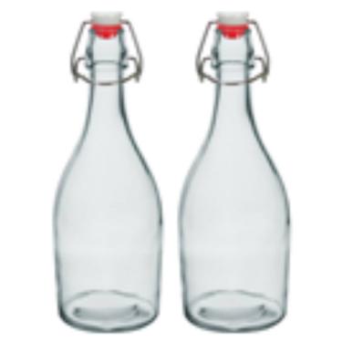 Imagem de KIT 2 GARRAFA ÁGUA SUCO LEITE HOME&CO COM TRAVA NA TAMPA VIDRO 500ml 26x9x9cm TRANSPARENTE