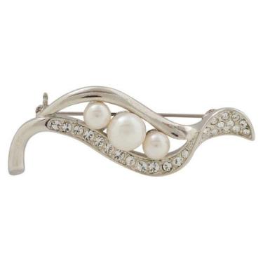 Imagem de Broche Strass e Pérola BRG9869 - Akasaki, Cristal, Prateado