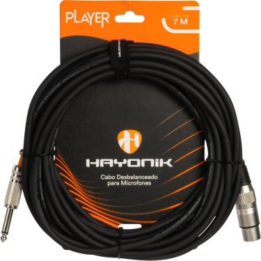 Imagem de Cabo para Microfone Player XLR Fêmea X P10 Macho 7m Preto para Áudio Desbalanceado Hayonik