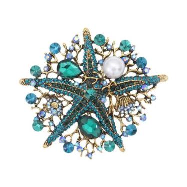 Imagem de Broche De Estrela-do-mar Esmaltado Unissex Feminino Com Pérola E Conch
