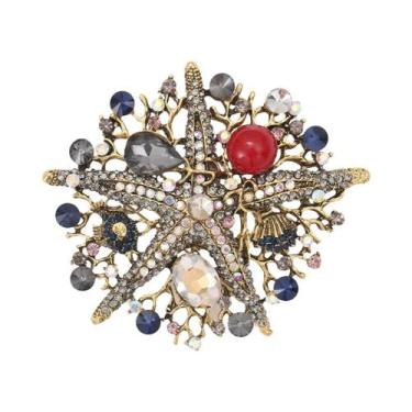 Imagem de Broche De Estrela-do-mar Esmaltado Unissex Feminino Com Pérola E Conch