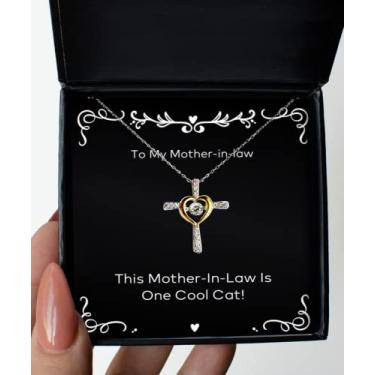 Imagem de SpreadPassion Este sogro é um gato legal! Colar de dança com cruz sogra, presentes perfeitos para a mãe