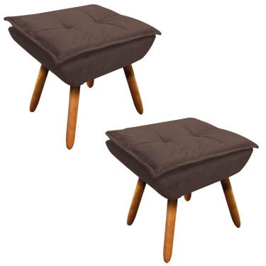 Imagem de Kit 2 Puffs Decorativos Sala de Estar Pés Palito Opla Suede Marrom - Ibiza