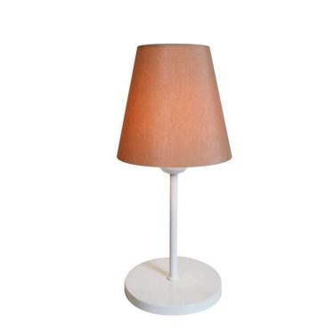 Imagem de Abajur de Mesa Cone Base Aluminio Branco Tecido Palha Bivolt