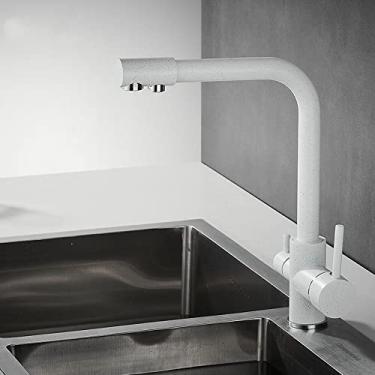 Imagem de Torneira Filtrada de Cozinha Balck com Dot Brass Purificador Torneira Dupla Torneira de Água Potável Vaso Misturador Torneira,7,Branco,China