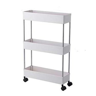 Imagem de Yajun Estante de torre de armazenamento deslizante fino prateleira de frutas vegetais para casa design de gancho de carrinho organizador de espaço estreito, estreito, 3 camadas