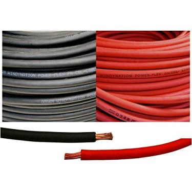 Imagem de 2 calibres 2 AWG 5 pés preto + 5 pés vermelho (total de 3 metros) Bateria de soldagem Cabo flexível de cobre puro - Carro, inversor, RV, Solar por WindyNation