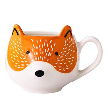 Imagem de Caneca de raposa 3D Caneca de café em grés xícara de chá pintada à mão Caneca de café de cerâmica animal, laranja e branco