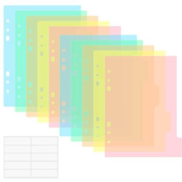 Imagem de Divisores de tamanho A5 10 peças para fichário de 6 anéis, com borda reforçada e 10 abas, divisores de índice de papel, abas de páginas de índice, cartões de indexação e pasta de armazenamento de selos