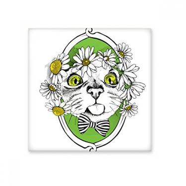Imagem de Arco de flor cabeça de gato protege animal amante de animais de estimação, azulejo de cerâmica brilhante decalque adorno de tijolos vitrificados